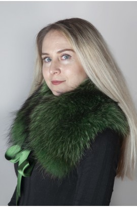 Dark green Finnraccoon  fur collar-neck warmer